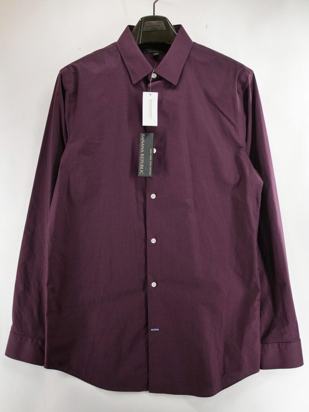 Banana Republic NWT Shirt Mens Tall Large Non Iron Standard Fit Burgundy Dress